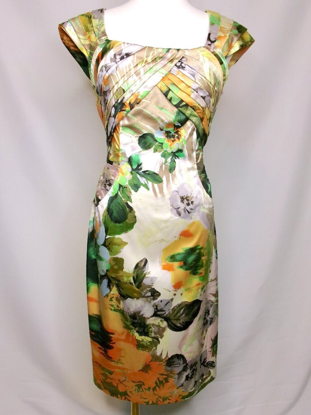 Kay Unger Silk Floral Ruched Sheath Dress Elegant Occasion 8 - Picture 3 of 10